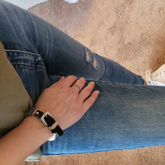 Black Vegan Leather and Metal Bracelet - Picture 3 of 6